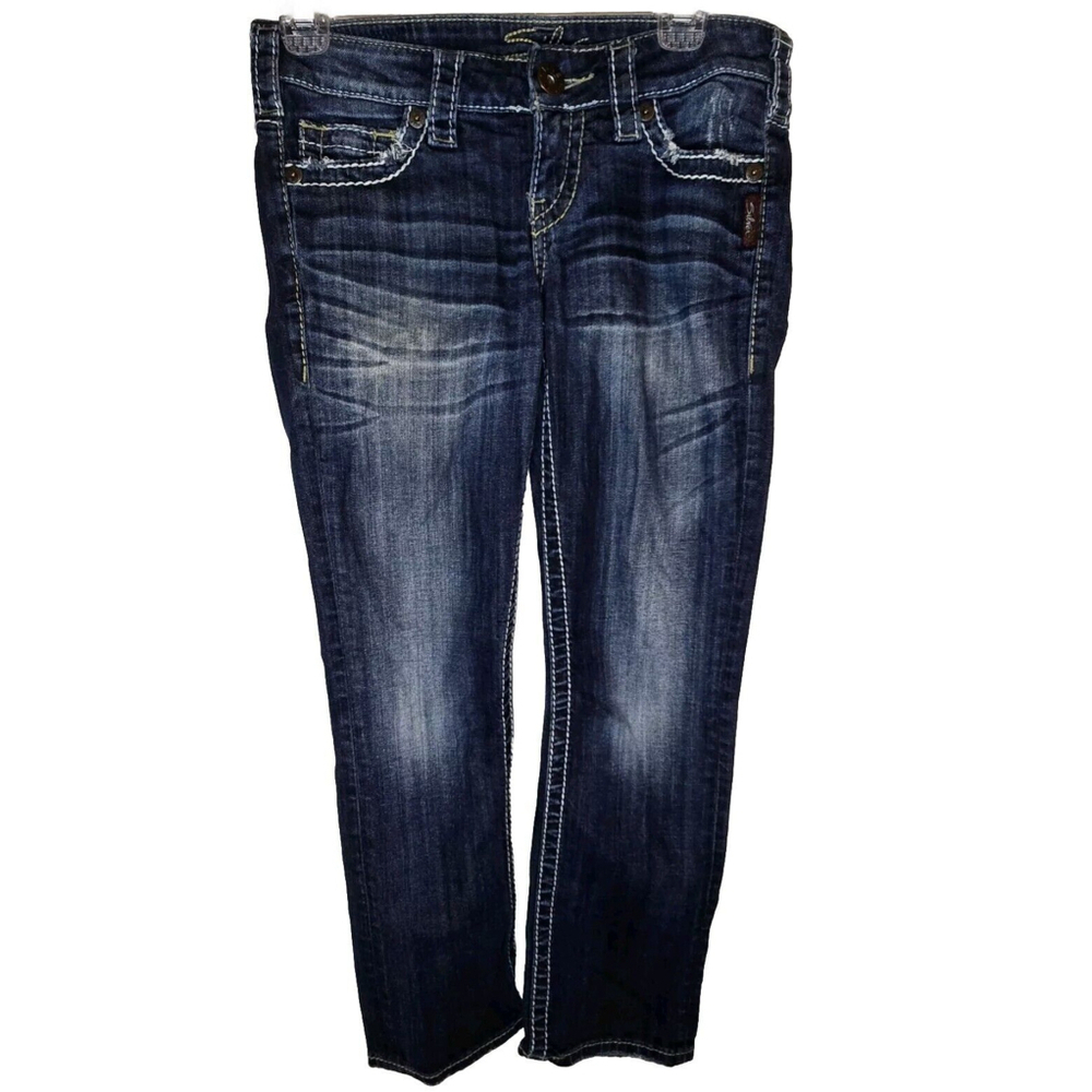 Silver Distressed Santorini Jeans Size 26 Capri Cropped Blue Jeans